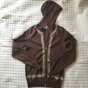 Brown Sweater Jacket Gold Sequins